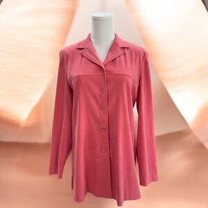 Pink Faux Suede Button Front Jacket Top Soft Minimalist Career Casual Fall Retro